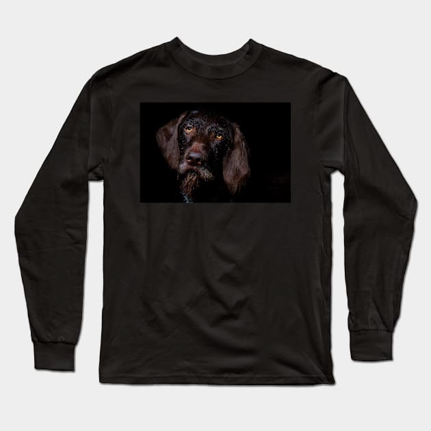 German Wirehaired Pointer Portrait Long Sleeve T-Shirt by heidiannemorris